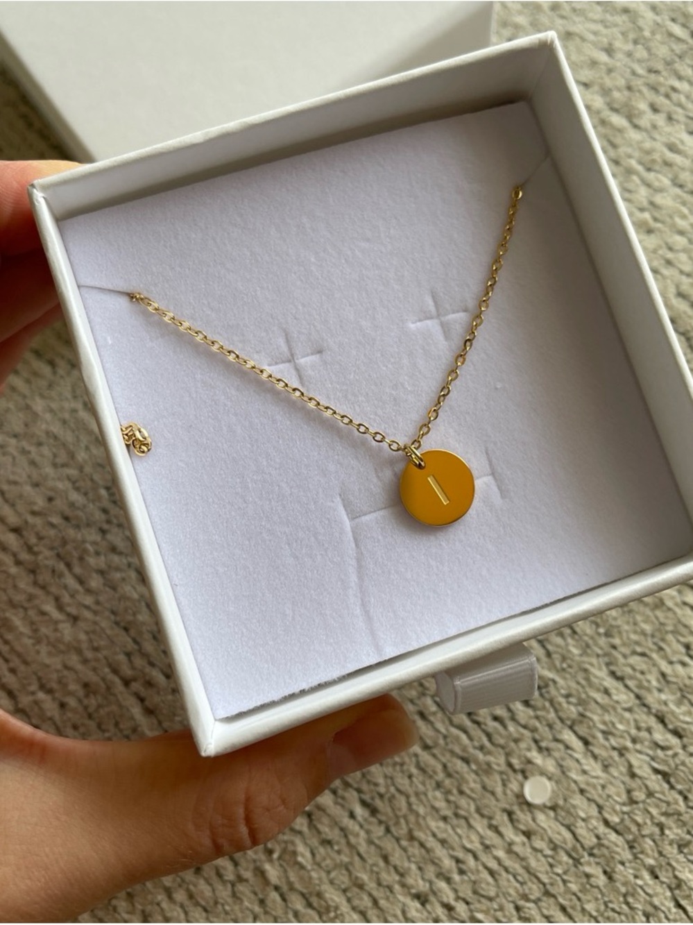 Gold Plated Initial Disc Necklace I  - Enamel